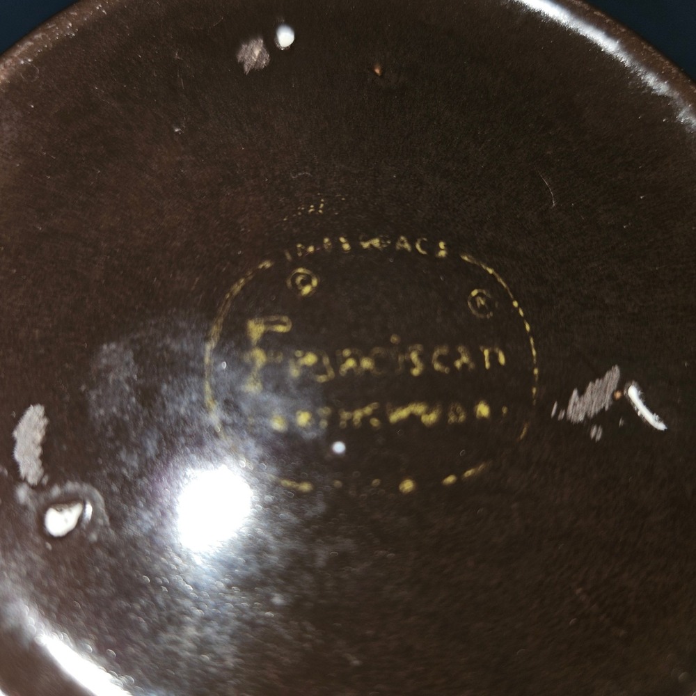 Franciscan Interpace Earthenware Bowl Brown Green Banded Vintage MCM USA 5.25in - Picture 4 of 7